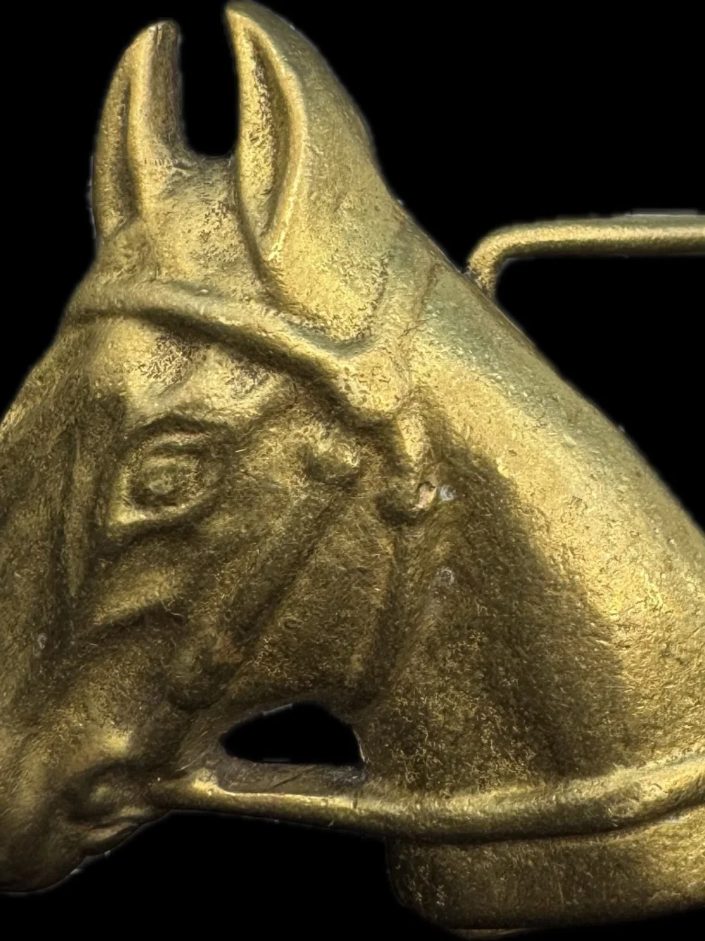 Vintage solid brass horse head equestrian belt buckle